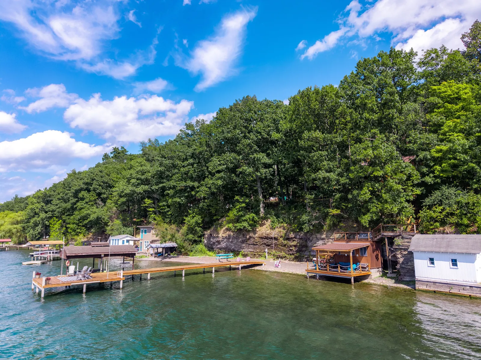 Drone view of the property waterfront on Seneca Lake