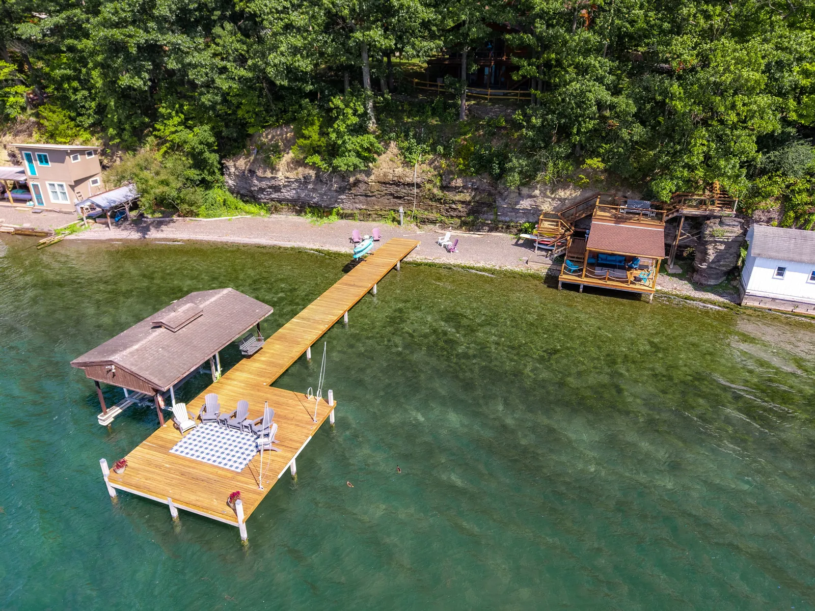 Aerial view of the property from above Seneca Lake